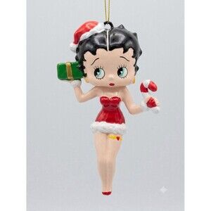 Betty Boop Christmas Ornament - Carrying Gift, Candy Cane, Wearing Santa Hat